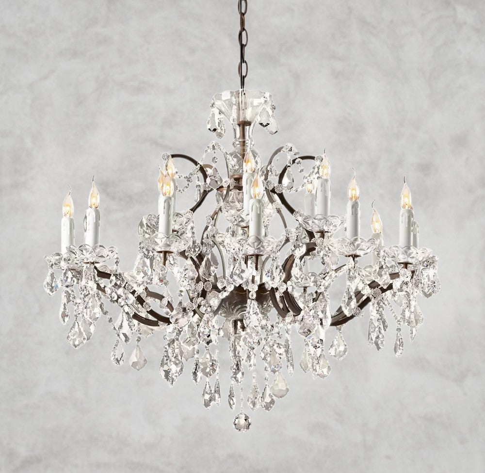 19th C. Rococo Iron & Crystal Round Chandelier 18", 28", 33", 40", 60", 101"